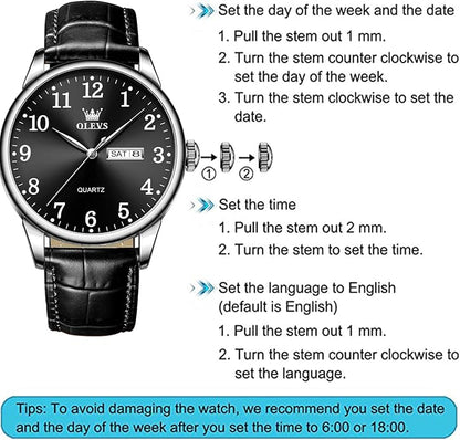 OLEVS Watch Men Mens Watches Watches for Men Leather Band Classic Brown Leather Watch Men, Analog Watch Men, Black Mens Leather Watch, Dress Waterproof Large Face Mens Watch,Relojes para Hombres Watch