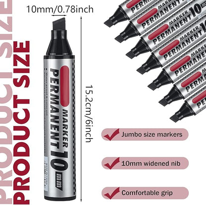 Patelai 150 Pack Jumbo Size Markers Bulk Black 10mm Chisel Tip Large Marker Pens Waterproof Quick Dry Pen for Industrial Art, Work on Metal Wood Plastic Glass