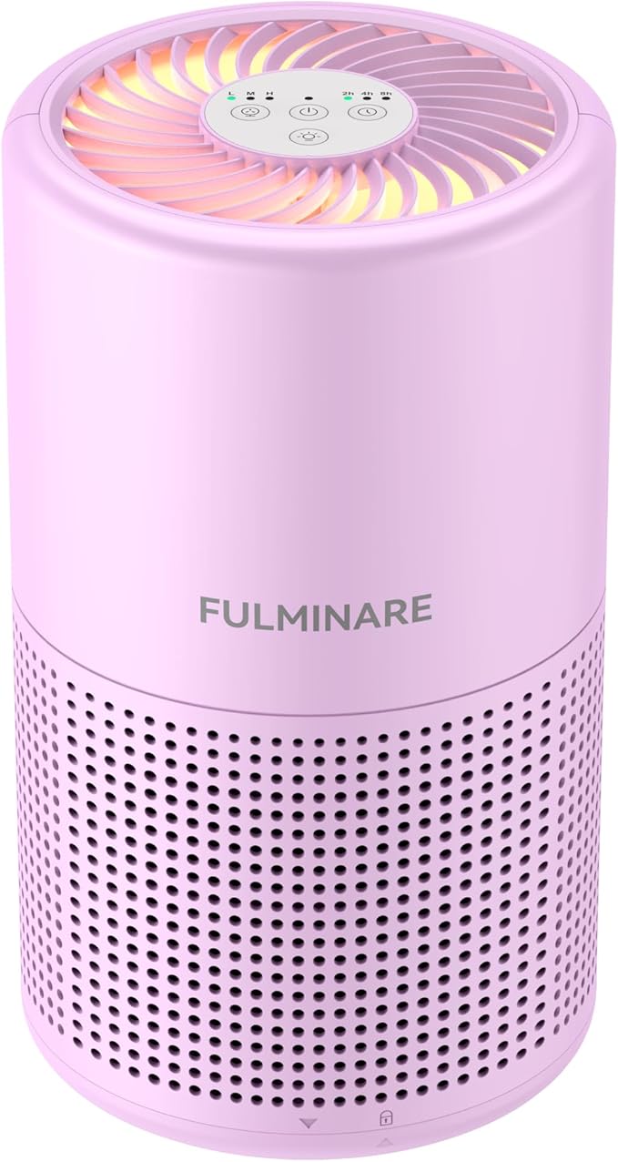 FULMINARE Air Purifiers for Bedroom H13 True HEPA Air Filter, Quiet Air Cleaner With Night Light, Portable Small Air Purifier for Home, Office, Living Room (Purple)