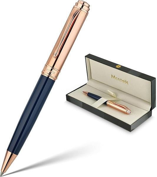 Luxury Gel Pen, Top Set With 8mm Brilliant Diamond,Stunning Blue Pen Body,Attractive Rose Real Gold Finish, Black Refill,Elegant Gift Pen For Women, Executive, Fancy, Spark, Nice Pens