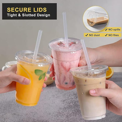 VITEVER 100 Sets - 12oz Clear Plastic Cups with Lids and Straws, Disposable Cups for Iced Coffee, Smoothie, Milkshake, Cold Drinks