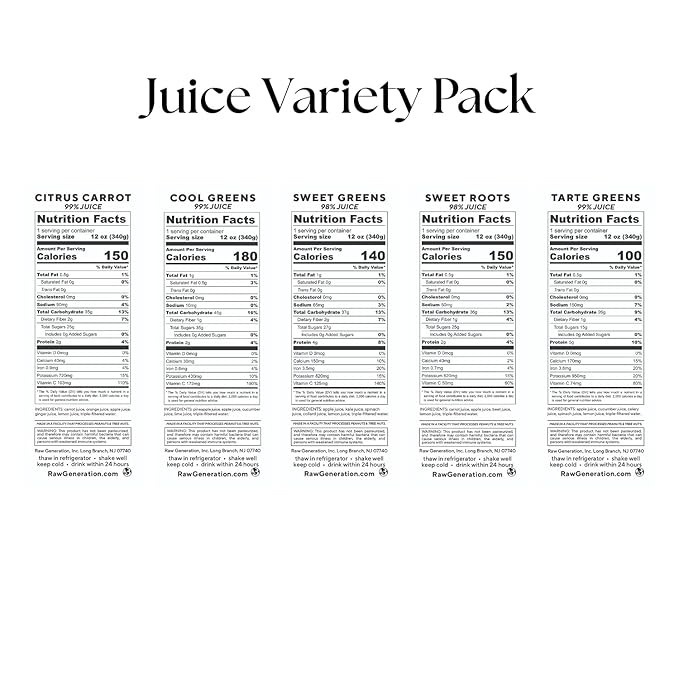 Raw Generation Best-Sellers Pack - Cold Pressed Juices in 5 delicious flavors- Nutritionist-Designed for Weight Management, Stronger Immunity & Increased Energy (30 bottles)