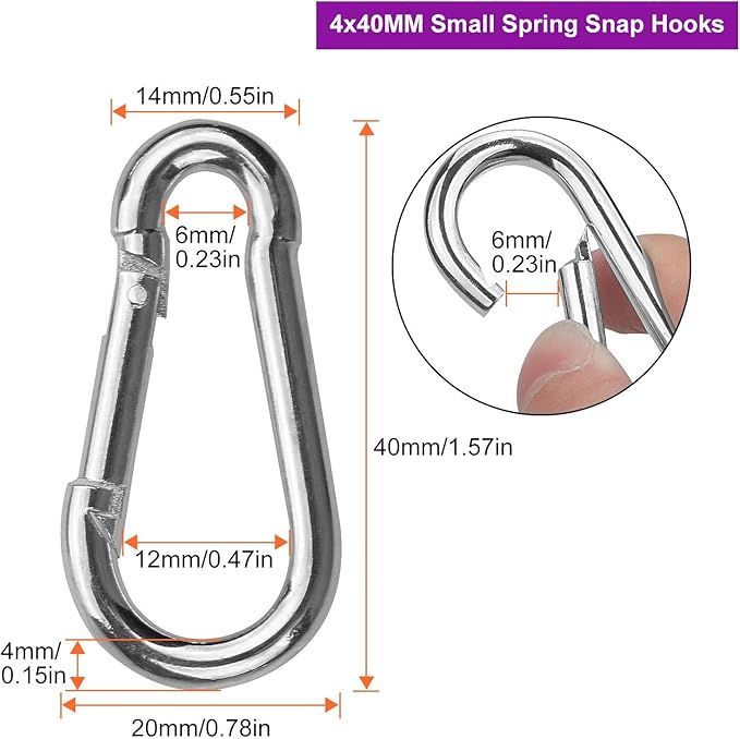 Acrux7 60 Pack Carabiner Clips M4 1.5 Inch Heavy Duty Spring Snap Hook Galvanized Steel Small Carabiner Clips Bulk for Keys Swing Camping Fishing Hiking Traveling