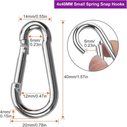 Acrux7 60 Pack Carabiner Clips M4 1.5 Inch Heavy Duty Spring Snap Hook Galvanized Steel Small Carabiner Clips Bulk for Keys Swing Camping Fishing Hiking Traveling
