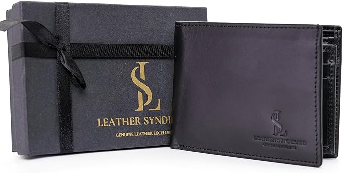 Bifold Wallet for Men with Premium Cowhide Leather Slim Wallet, Minimalist Design, Multiple Card Slots, Stylish Durable Gift-Ready Men’s Wallet (Black)