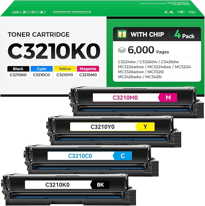 C3210K0 C3210C0 C3210M0 C3210Y0 Toner Cartridge (4-Pack with Chip) Replacement Compatible for Lexmark C3224dw C3326dw C3426dw MC3224adwe MC3224dwe MC3224i MC3326adwe MC3326i MC3426adw MC3426i Printer