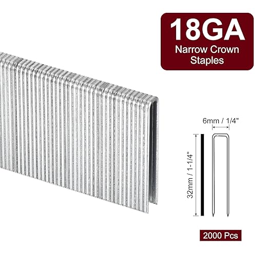 uxcell 18 Gauge Narrow Crown Staples 1/4" x1-1/4, 2000Pcs Galvanized Steel for Pneumatic, Electric Stapler, White