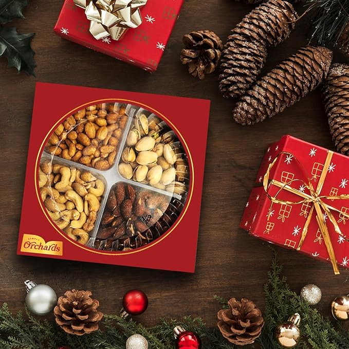 Nuts gift Basket of Cravings Gourmet Nuts Collection, Premium Mixed Nut Gift Box, 4 Sectional.