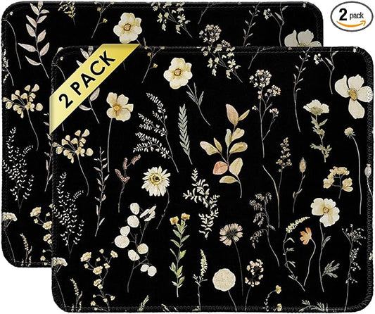 Square Mouse Pad with Stitched Edge, Premium Mousepad Washable Cloth. Computer Mouse Pad with Non-Slip Rubber Base, Mouse Pads for Computers Laptop Mouse 9.25x7.75x0.12 inch-Midnight Botanical-2 Pack