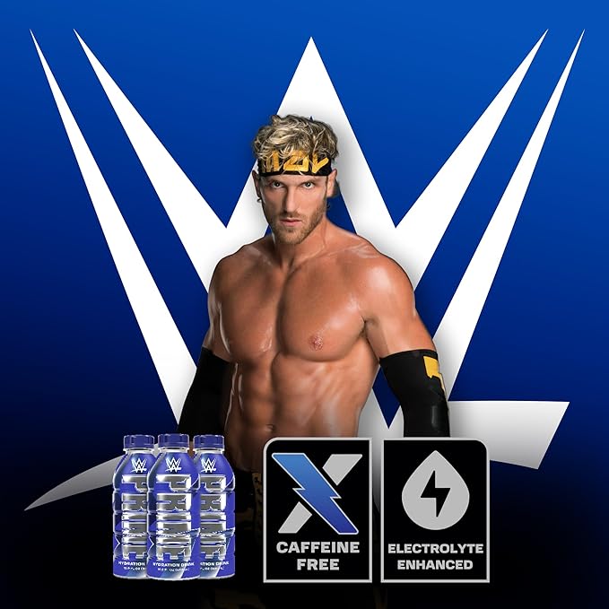 PRIME Hydration, WWE Sports Drinks, Electrolyte Enhanced for Replenishing Fluids, 250mg BCAAs, B Vitamins, Antioxidants, Low Sugar, 16.9 Fl Oz, 12 Pack