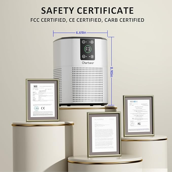 Air Purifiers for Bedroom Home Up to 1350 Ft², Oterbear Room Air Cleaner with H13 True HEPA Filter with Sleep Mode, Aroma Function, Ambient Light, Remove Dander Smoke Pollen Odor, White