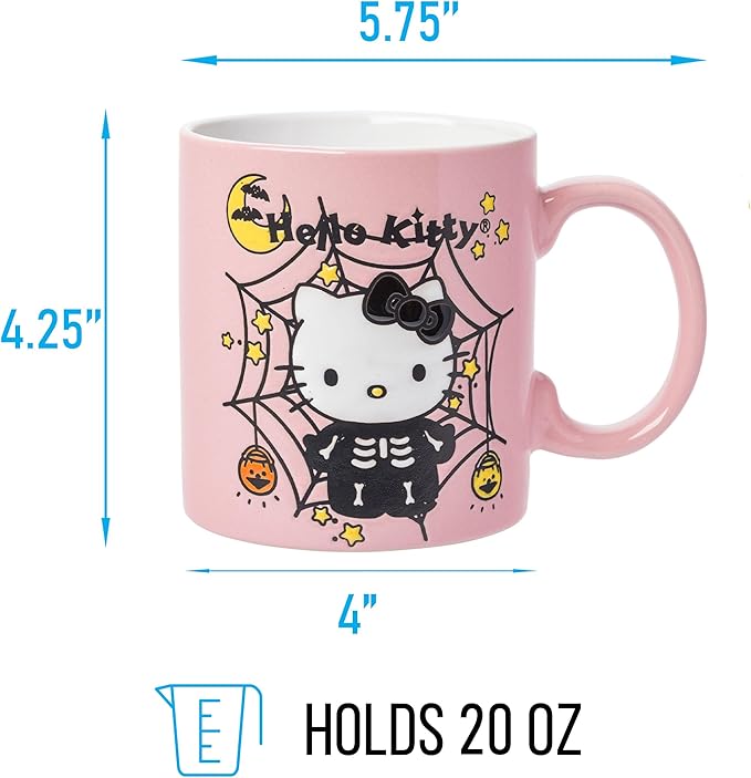 Silver Buffalo Sanrio Hello Kitty Halloween Skeleton Web Wax Resist Ceramic Mug, 20 Ounces