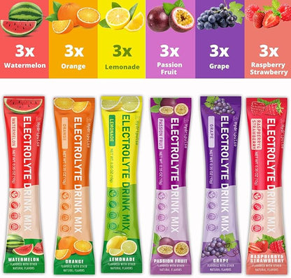 Electrolytes Powder Packets - Sugar Free, Naturally Flavored, 10 Electrolyte & Vitamins Electrolyte Drink Mix - Variety Pack 6 Flavors, Keto Friendly, Vegan, Non- GMO, 18 Packets