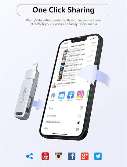 MFi Certified Flash Drive 256GB for iPhone USB Memory Stick Thumb Drives High Speed USB Stick,Photo Stick External Storage for iPhone/iPad/Android/PC