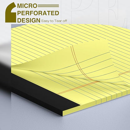 6 Pack Legal Pads 8.5" x 11" College Ruled Yellow Note Pads 8.5 x 11 Inch Micro-Perforated Notepad 300 Sheets in Total Lined Writing Paper Notebook for Office, School Supplies & To-Do Lists