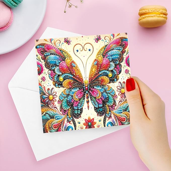 6pcs DIY Butterfly Diamond Art Painting Greeting Cards Kit, Rhinestone Art Holiday Birthday Card Set with Envelopes, DIY Festival Craft for Girlfriend, Christmas Valentine Gift Making Supplies