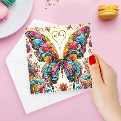 6pcs DIY Butterfly Diamond Art Painting Greeting Cards Kit, Rhinestone Art Holiday Birthday Card Set with Envelopes, DIY Festival Craft for Girlfriend, Christmas Valentine Gift Making Supplies