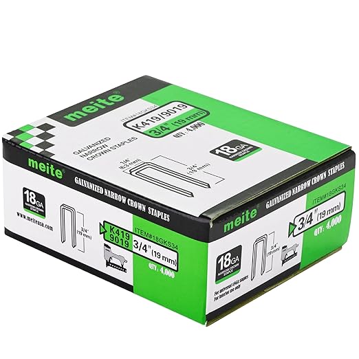 meite 18 Gauge 1/4-Inch Narrow Crown Staples, 3/4-Inch Length Heavy Duty Galvanized Upholstery Staples for Electric or Pneumatic Narrow Crown Staple Guns (4,000 PCS)