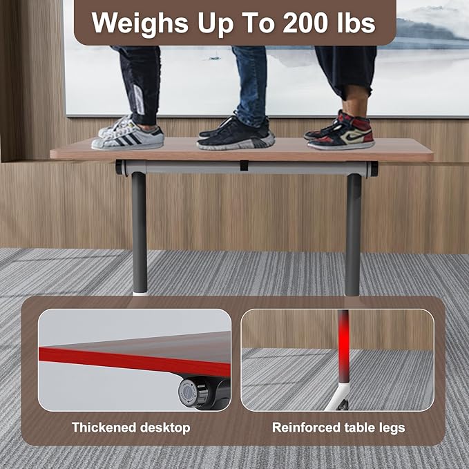 Folding Conference Table,Conference Table with Wheels,Large Flip-Top Training Table,Freely Combinations,Easy to Move for Offices, Schools,Training Rooms（2,Walnut,47in
