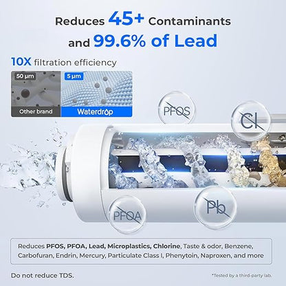 Waterdrop Electric Water Filter Pitcher, Reduce 99.6% of Lead and 45+ Impurities, 200-Gallon Rechargeable Water Dispenser, Instant 15-Cup Countertop System, NSF/ANSI 401&53&42&372, NOT Reduce TDS