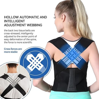 Posture Corrector for Women and Men,Adjustable Shoulder Straightener,Back Support Brace,Upper Spine scoliosis, hunchback Black X-Large