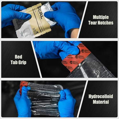 RHINO RESCUE Vented Chest Seal, 4 Vents, Sterile Emergency Trauma Dressing, Occlusive Adhesive Pad, IFAK Trauma Refill Medical First Aid Supplies for Wound Care, Gunshot Wound, Sucking Chest(20 Count)