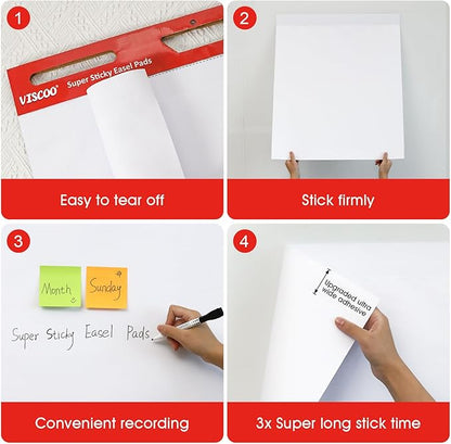 Thickened Sticky Easel Pad, 25 x 30 Inches Large Chart Paper for Teachers, 10 Pads Self Stick Easel Paper for White Board, White Sticky Anchor Chart Paper, with Sticky Note, 300 Sheets/10 Pads