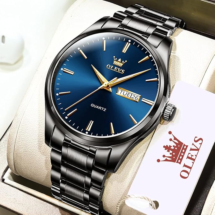OLEVS Men's Luxury Watch Waterproof Luminous Easy Read Chronograph Watches Full Gold/White Dail/Black Face with Calendar Wristwatch