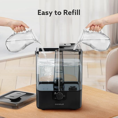 CHIVALZ Humidifiers for Bedroom Large Room Home, 6L Cool Mist Humidifier for Baby and Plant, Oil Diffuser, Top Fill Humidifier with Night Light, Quiet 26dB, Up to 50H, Black 1Pack