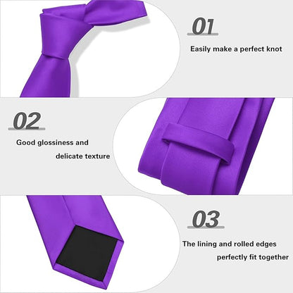 PenSee Men's Tie Set Solid Pure Color 3.15" (8CM) Classic Formal Plain Necktie and Pocket Square Set For Men