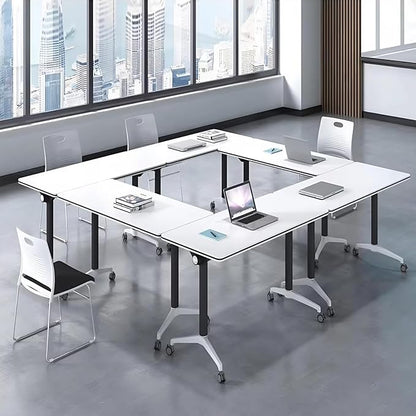 Conference Room Table with Flip-Top Design for Dynamic Meetings, Business Table Computer Desk with Heavy-Duty Frame,Foldable Seminar Meeting Tables for Home Office (6, E, 47.2IN)