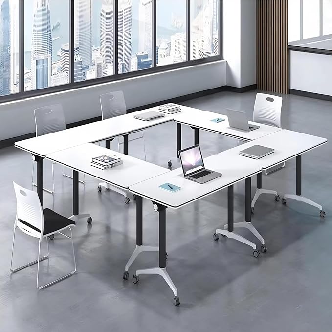 Conference Room Table with Flip-Top Design for Dynamic Meetings, Business Table Computer Desk with Heavy-Duty Frame,Foldable Seminar Meeting Tables for Home Office (2, E, 47.2IN)