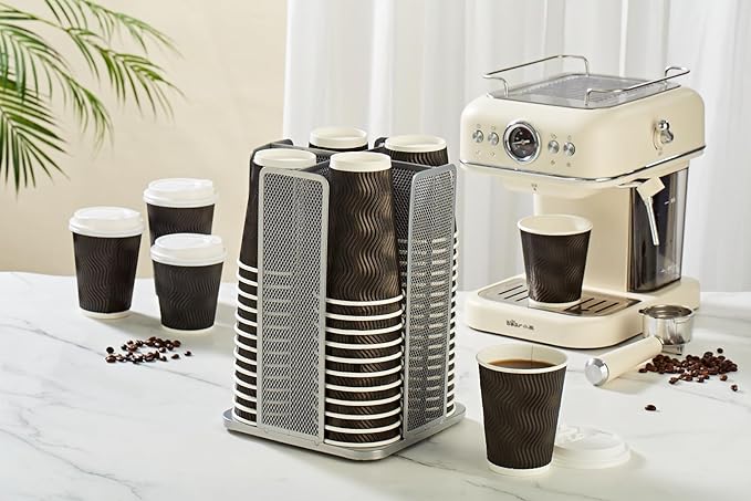 Annova Paper/Plastic Cup and Lid Holder Plastic Storage Organizer, 360°Rotating Coffee Mup Dispenser with 4 Compartments, Multifunctional Storage Rack for Home, Office, Bar, Coffee Shop (Silver)