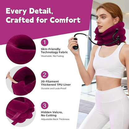 Neck Stretcher,Inflatable Cervical Traction Neck Device,Neck Relief Tool,Adjustable Cervical Brace,Home Use Neck Decompression (Red)