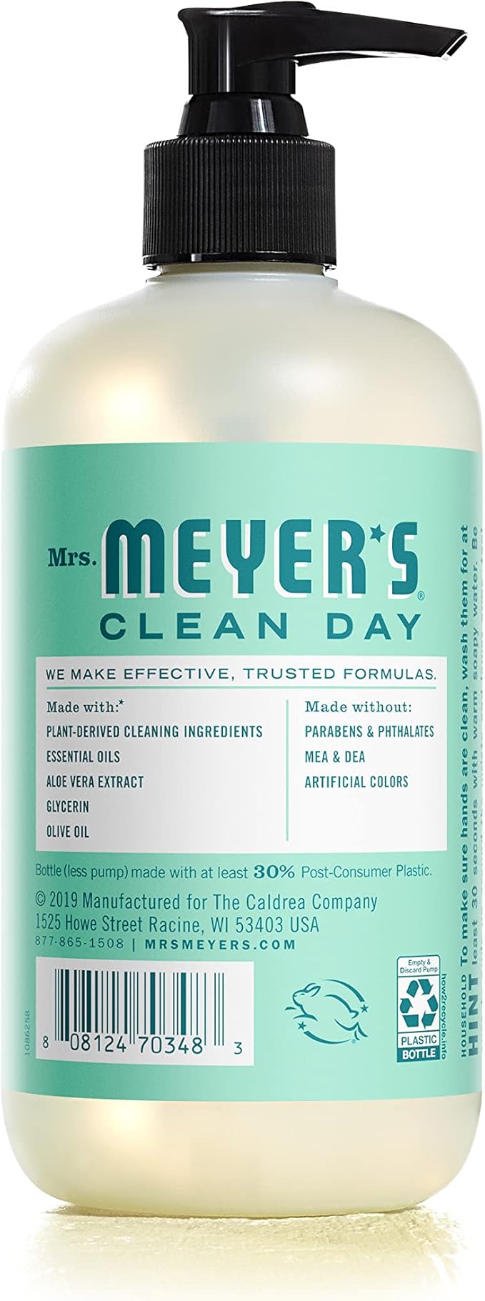MRS. MEYER'S CLEAN DAY Hand Soap, Made with Essential Oils, Biodegradable Formula, Limited Edition Mint, 12.5 fl. oz
