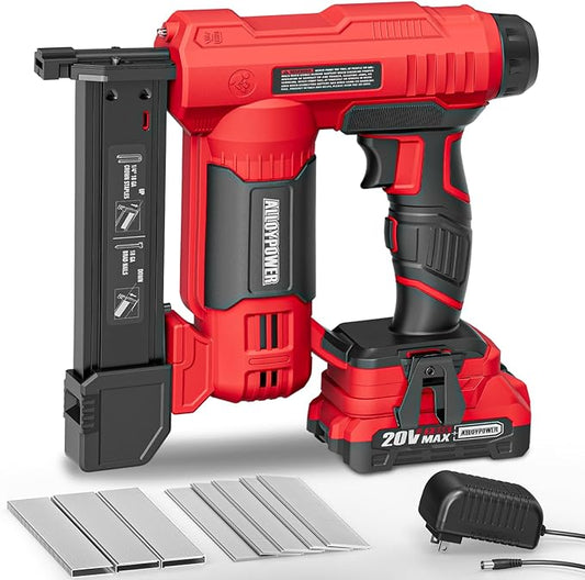 ALLOYPOWER 2 in 1 Cordless Brad Nailer/Electric Stapler with 2.0Ah Battery and Charger,1000pcs Nails and 500pcs Staples Included for Home Improvement & Woodworking