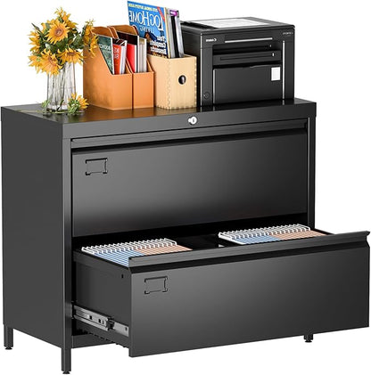 SUXXAN Metal 2 Drawer Lateral File Cabinet with Lock & Adjustable Feet - Wide Filing Cabinet for Letter/Legal/F4/A4 Hanging Files - Includes Business Card Holder,Home Office School Storage,Black