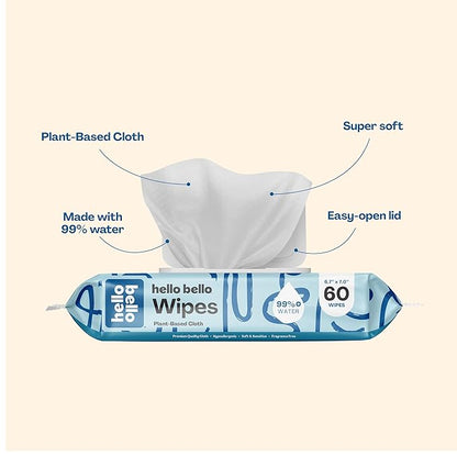 Hello Bello Extra Gentle Unscented Baby Wipes, Plant Based, Made with 99% Water and Aloe for Babies and Kids, 1080 Count