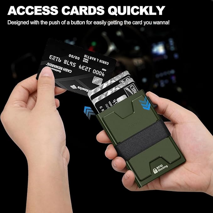 Slim Aluminum Card Holder Wallet for Men, Durable Expandable Backplate, RFID Blocking Minimalist Metal Pop Up Wallet, Holds 12+ Cards Plus Cash