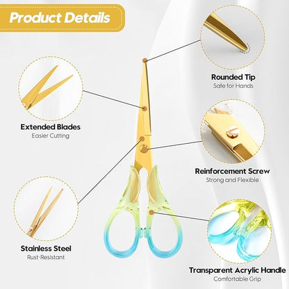 Honagu Premium Acrylic Handle Scissors -Stainless Steel Blades, Precision Cutting, Ergonomic Design, Ideal for Home, Office, and Craft Use - 2 Pack, Blue