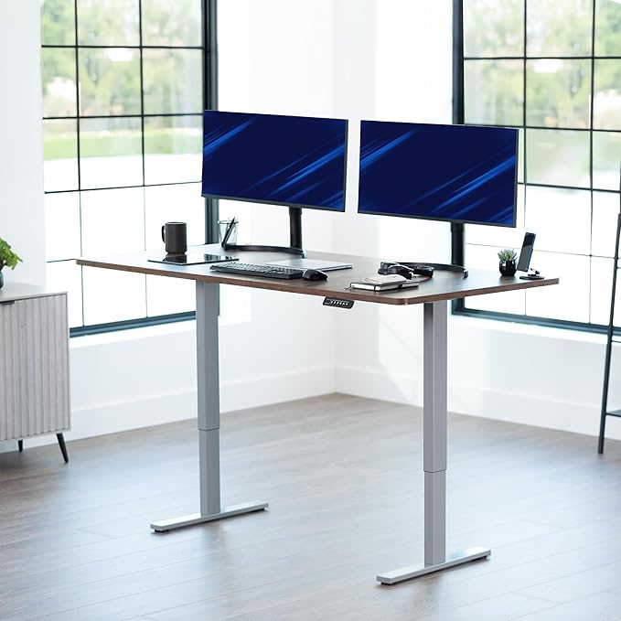 VIVO Electric 71 x 36 in Rustic Standing Desk, Memory Height Adjustment, 1B Series, Vintage Brown Top Gray Frame, DESK-KIT-1G7N-36