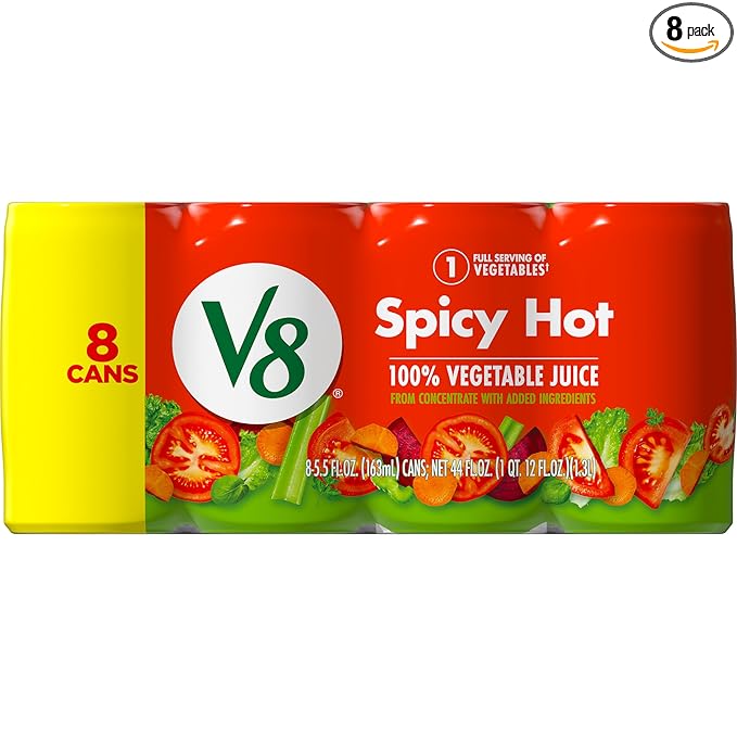 V8 Spicy Hot 100% Vegetable Juice, 5.5 fl oz Can (8 Pack)