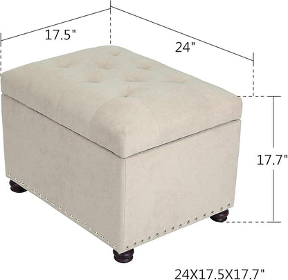 Adeco Classy Cotton Mix Fabric Accents Rectangular Storage Bench Footstool Ottomans & Storage Ottomans, White