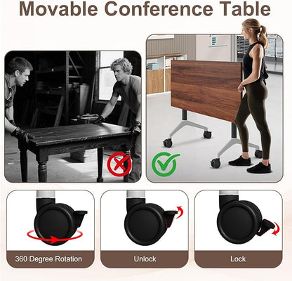 Folding Conference Table,Conference Table with Wheels,Large Flip-Top Training Table,Freely Combinations,Easy to Move for Offices, Schools,Training Rooms（2,Walnut,47in