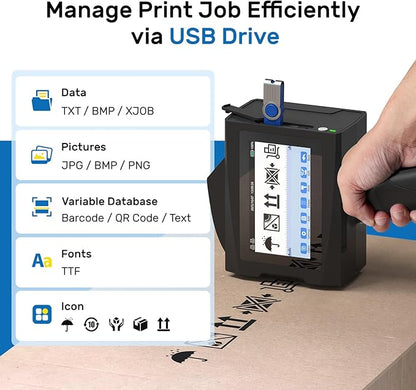 BENTSAI B45 Handheld Inkjet Printer with 2 Inch Print Height for High Definition Batch Coding EXP Date Marking Product Labeling on Carton Wood Plastic Metal Fabric Glass Aluminum