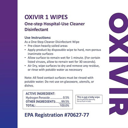 Oxivir Diversey 1 100850925 Disinfectant Cleaning Wipes, Pre-Moistened with Accelerated Hydrogen Peroxide AHP, Unscented, 160 Extra Large 11x12-Inch Wipes, 1-Refill Bag