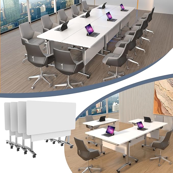 Conference Table, Folding Conference Room Table Meeting Tables, Flip Top Training Table Foldable Conference Tables with Wheels for Office, Conference Room, School (2 Pack C, 63 x 23.6 x 29.5 inch)