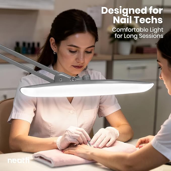 Neatfi XL LED Desk Lamp with Clamp, 2200 Lumens, 24W, 20-Inch Wide Head, Dimmable 4 Brightness Levels, Task Light for Home Office, Crafts, Workbench (Non-CCT, Silver)