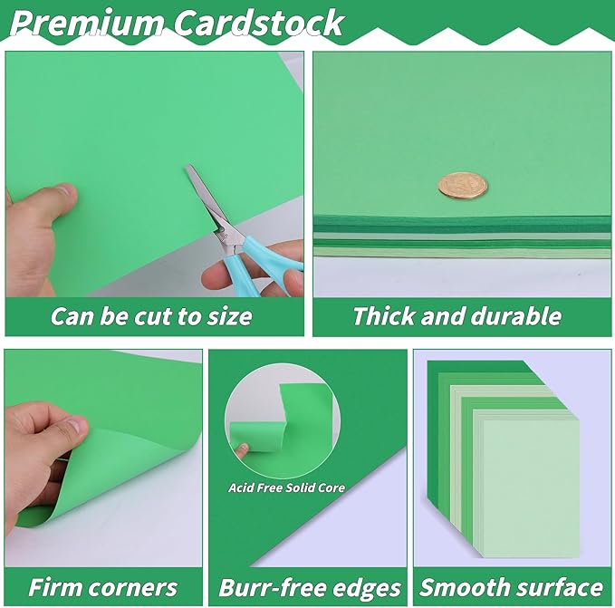 100 Sheets Green Colored Cardstock Thick Paper, 5 Colors Assorted Blue Colored Card Stock Paper 65lb/180gsm Perfect for Festive Decor DIY Greeting Cards Arts and Crafts