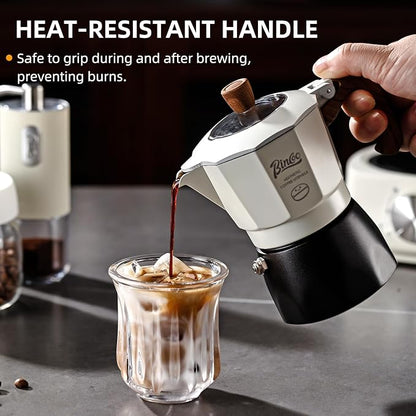 Bincoo Espresso Maker Stovetop - 2 Cup/120ML Small Stove Top Espresso Italian Coffee Maker, Camping Moka Pot (White-black)